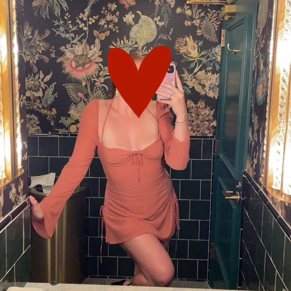 Chic Cutout Halter Long Sleeve Blush Dress - Picture 2 of 5